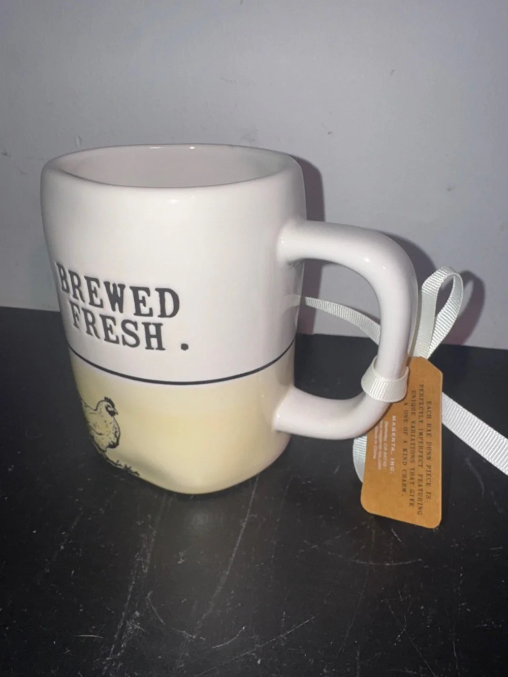 Rae Dunn 'Brewed Fresh' Ceramic Mug - Cream and Yellow